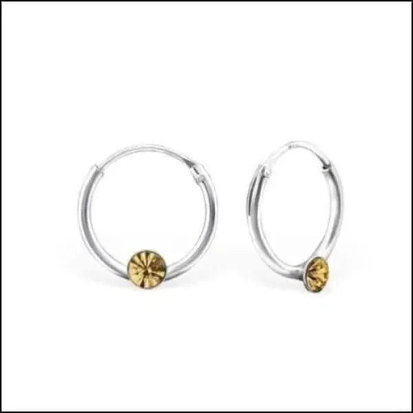 Zilveren Kinder Oorringen met Kristallen &acirc;&euro;&ldquo; 12mm 925 Zilver - Donker Roze -