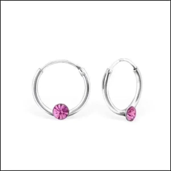 Zilveren Kinder Oorringen met Kristallen &acirc;&euro;&ldquo; 12mm 925 Zilver - Rood -