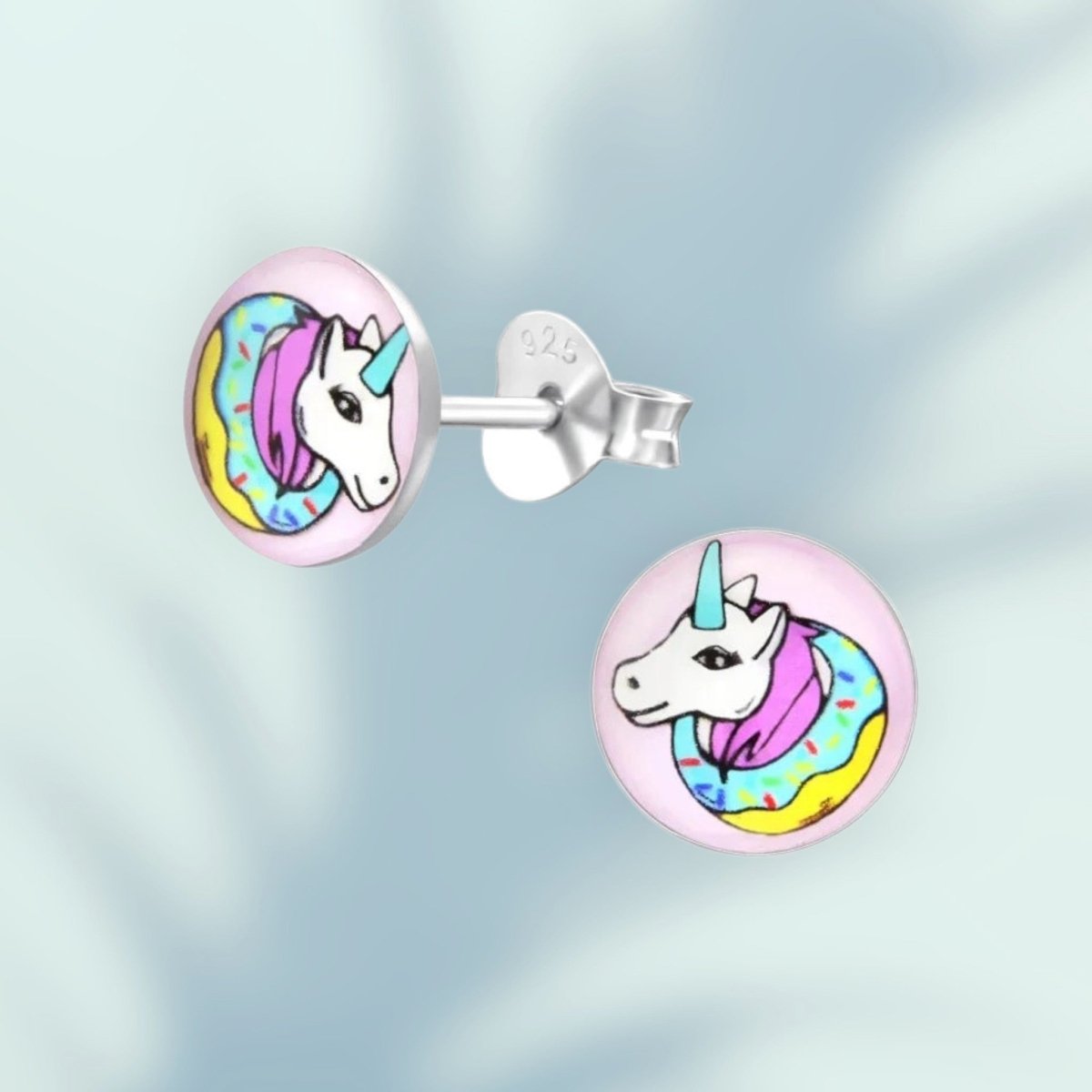 Zilveren Unicorn Oorbellen Kleurrijke Print &acirc;&euro;&ldquo; 7mm 925 Zilver - Unisex