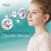 Zilveren Unicorn Oorbellen Kleurrijke Print &acirc;&euro;&ldquo; 7mm 925 Zilver - Unisex
