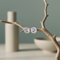Zilveren Unicorn Oorbellen Kleurrijke Print &acirc;&euro;&ldquo; 7mm 925 Zilver - Unisex