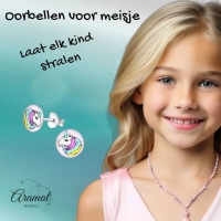 Zilveren Unicorn Oorbellen Kleurrijke Print &acirc;&euro;&ldquo; 7mm 925 Zilver - Unisex