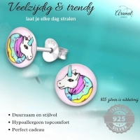 Zilveren Unicorn Oorbellen Kleurrijke Print &acirc;&euro;&ldquo; 7mm 925 Zilver - Unisex