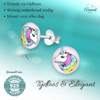 Zilveren Unicorn Oorbellen Kleurrijke Print &acirc;&euro;&ldquo; 7mm 925 Zilver - Unisex