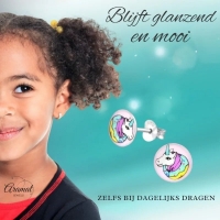 Zilveren Unicorn Oorbellen Kleurrijke Print &acirc;&euro;&ldquo; 7mm 925 Zilver - Unisex