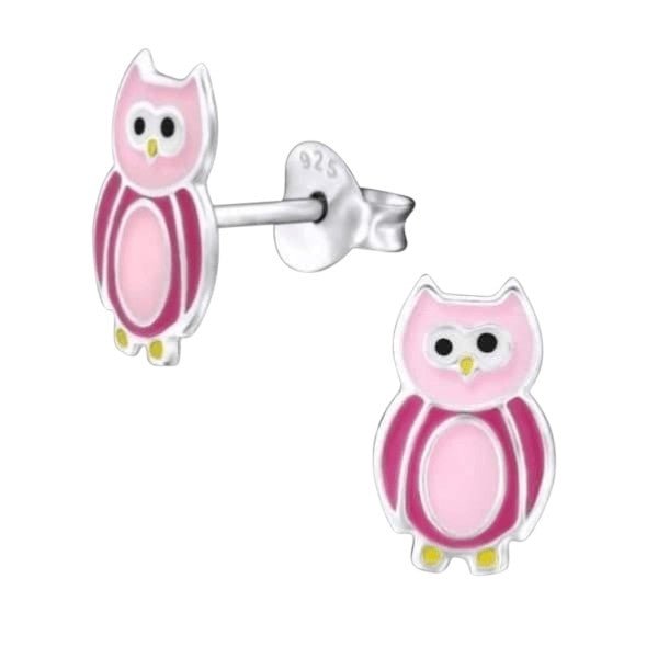 Zilveren Uiltjes Oorbellen Roze Emaille &acirc;&euro;&ldquo; 10x6mm 925 Zilver - Dames