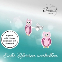 Zilveren Uiltjes Oorbellen Roze Emaille &acirc;&euro;&ldquo; 10x6mm 925 Zilver - Dames