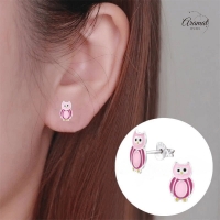 Zilveren Uiltjes Oorbellen Roze Emaille &acirc;&euro;&ldquo; 10x6mm 925 Zilver - Dames