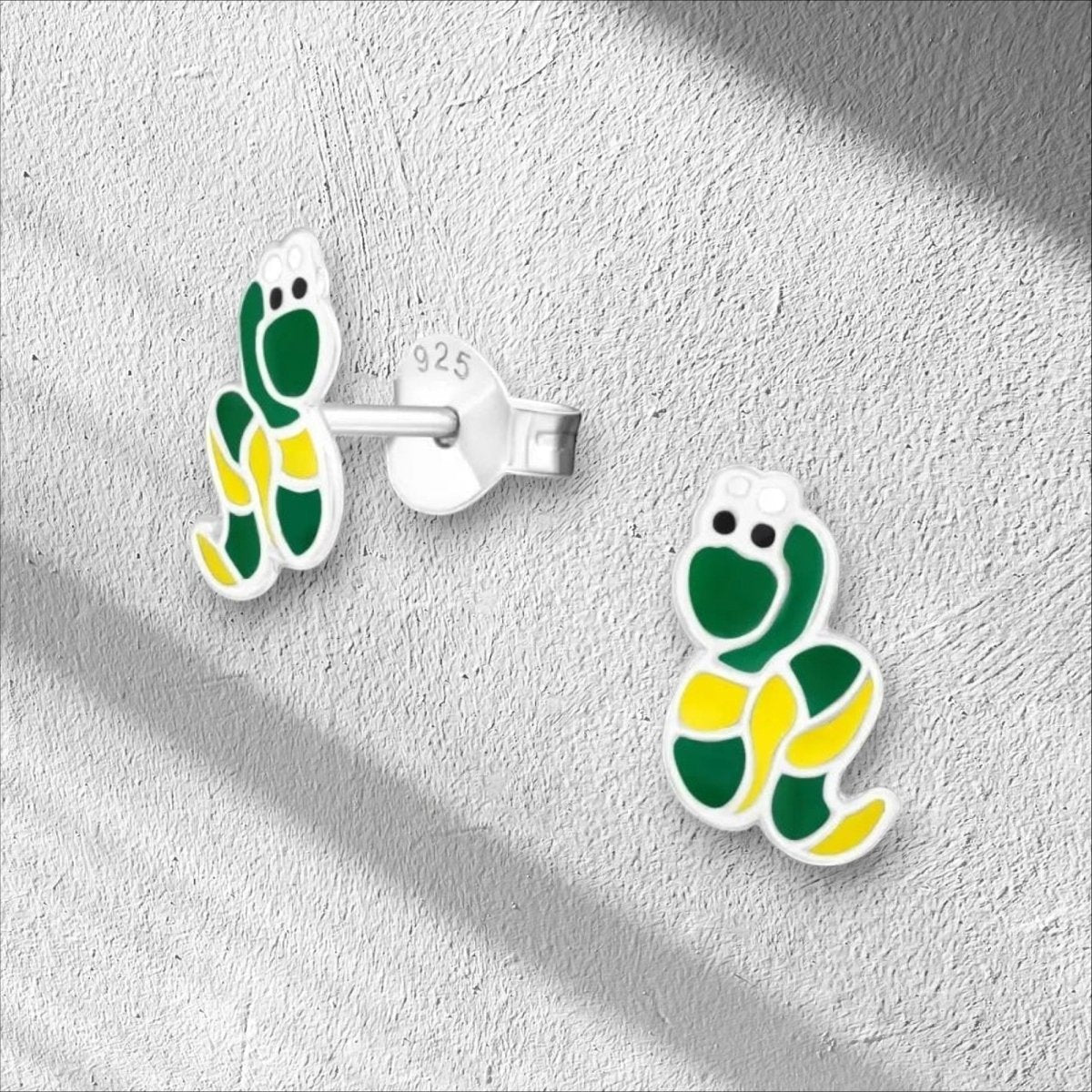 Zilveren Slangen Oorbellen Groen Geel Emaille &acirc;&euro;&ldquo; 7x8mm 925 Zilver - Unisex