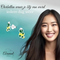 Zilveren Slangen Oorbellen Groen Geel Emaille &acirc;&euro;&ldquo; 7x8mm 925 Zilver - Unisex