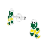 Zilveren Slangen Oorbellen Groen Geel Emaille &acirc;&euro;&ldquo; 7x8mm 925 Zilver - Unisex