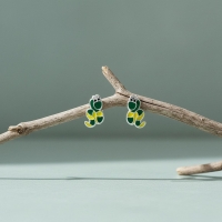 Zilveren Slangen Oorbellen Groen Geel Emaille &acirc;&euro;&ldquo; 7x8mm 925 Zilver - Unisex