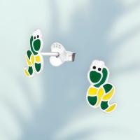 Zilveren Slangen Oorbellen Groen Geel Emaille &acirc;&euro;&ldquo; 7x8mm 925 Zilver - Unisex