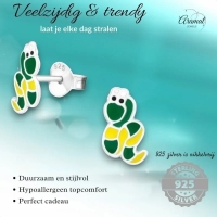 Zilveren Slangen Oorbellen Groen Geel Emaille &acirc;&euro;&ldquo; 7x8mm 925 Zilver - Unisex