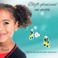Zilveren Slangen Oorbellen Groen Geel Emaille &acirc;&euro;&ldquo; 7x8mm 925 Zilver - Unisex