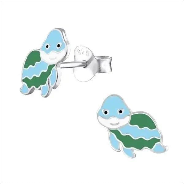 Zilveren Schildpad Oorbellen Groen Blauw Emaille &acirc;&euro;&ldquo; 6x10mm 925 Zilver - Unisex