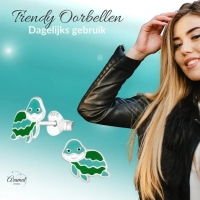Zilveren Schildpad Oorbellen Groen Blauw Emaille &acirc;&euro;&ldquo; 6x10mm 925 Zilver - Unisex