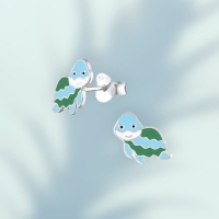 Zilveren Schildpad Oorbellen Groen Blauw Emaille &acirc;&euro;&ldquo; 6x10mm 925 Zilver - Unisex