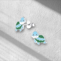 Zilveren Schildpad Oorbellen Groen Blauw Emaille &acirc;&euro;&ldquo; 6x10mm 925 Zilver - Unisex
