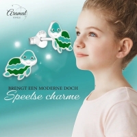 Zilveren Schildpad Oorbellen Groen Blauw Emaille &acirc;&euro;&ldquo; 6x10mm 925 Zilver - Unisex