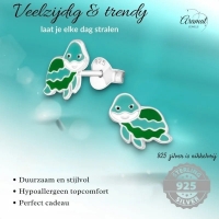 Zilveren Schildpad Oorbellen Groen Blauw Emaille &acirc;&euro;&ldquo; 6x10mm 925 Zilver - Unisex