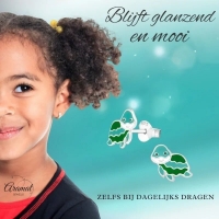 Zilveren Schildpad Oorbellen Groen Blauw Emaille &acirc;&euro;&ldquo; 6x10mm 925 Zilver - Unisex
