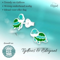Zilveren Schildpad Oorbellen Groen Blauw Emaille &acirc;&euro;&ldquo; 6x10mm 925 Zilver - Unisex