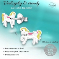 Zilveren Paarden Oorbellen Wit Geel Emaille &acirc;&euro;&ldquo; 9x7mm 925 Zilver - Unisex