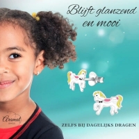 Zilveren Paarden Oorbellen Wit Geel Emaille &acirc;&euro;&ldquo; 9x7mm 925 Zilver - Unisex