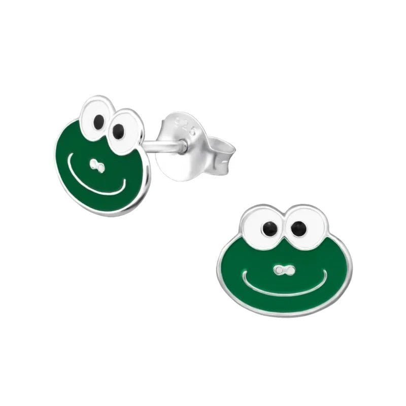 Zilveren Kikker Oorbellen Groen Emaille &acirc;&euro;&ldquo; 7x8mm 925 Zilver - Unisex