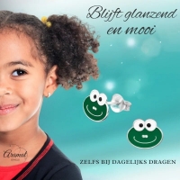Zilveren Kikker Oorbellen Groen Emaille &acirc;&euro;&ldquo; 7x8mm 925 Zilver - Unisex