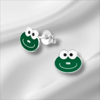Zilveren Kikker Oorbellen Groen Emaille &acirc;&euro;&ldquo; 7x8mm 925 Zilver - Unisex