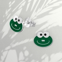 Zilveren Kikker Oorbellen Groen Emaille &acirc;&euro;&ldquo; 7x8mm 925 Zilver - Unisex