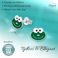 Zilveren Kikker Oorbellen Groen Emaille &acirc;&euro;&ldquo; 7x8mm 925 Zilver - Unisex