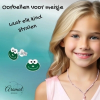 Zilveren Kikker Oorbellen Groen Emaille &acirc;&euro;&ldquo; 7x8mm 925 Zilver - Unisex