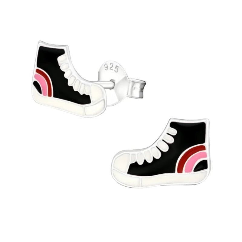 Zilveren Sneaker Oorbellen Zwart Emaille &acirc;&euro;&ldquo; 10x6mm 925 Zilver -