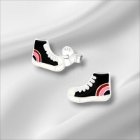 Zilveren Sneaker Oorbellen Zwart Emaille &acirc;&euro;&ldquo; 10x6mm 925 Zilver -