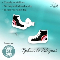 Zilveren Sneaker Oorbellen Zwart Emaille &acirc;&euro;&ldquo; 10x6mm 925 Zilver -
