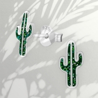 Zilveren Kinder Cactus Oorbellen Groen Emaille &acirc;&euro;&ldquo; 8x7mm 925 Zilver - Unisex
