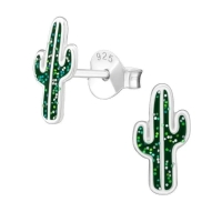 Zilveren Kinder Cactus Oorbellen Groen Emaille &acirc;&euro;&ldquo; 8x7mm 925 Zilver - Unisex