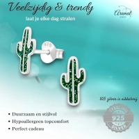 Zilveren Kinder Cactus Oorbellen Groen Emaille &acirc;&euro;&ldquo; 8x7mm 925 Zilver - Unisex