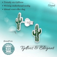Zilveren Kinder Cactus Oorbellen Groen Emaille &acirc;&euro;&ldquo; 8x7mm 925 Zilver - Unisex