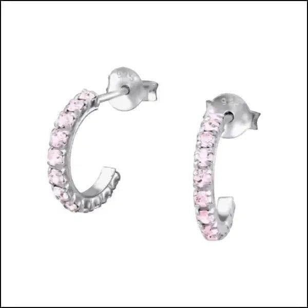 Zilveren Halve Hoepel Oorbellen Roze Zirkonia &acirc;&euro;&ldquo; 14mm 925 Zilver -