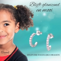 Zilveren Halve Hoepel Oorbellen Roze Zirkonia &acirc;&euro;&ldquo; 14mm 925 Zilver -