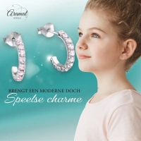 Zilveren Halve Hoepel Oorbellen Roze Zirkonia &acirc;&euro;&ldquo; 14mm 925 Zilver -