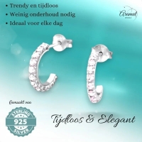 Zilveren Halve Hoepel Oorbellen Roze Zirkonia &acirc;&euro;&ldquo; 14mm 925 Zilver -