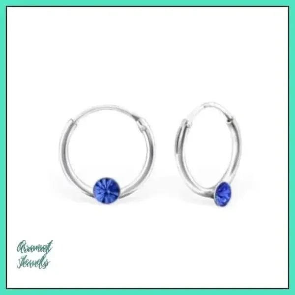 Zilveren Kinder Oorringen met Kristallen &acirc;&euro;&ldquo; 12mm 925 Zilver - Blauw -