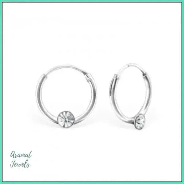 Zilveren Kinder Oorringen met Kristallen &acirc;&euro;&ldquo; 12mm 925 Zilver - Transparant -
