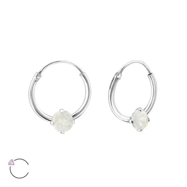 Zilveren Kinder Oorringen Zirkonia &acirc;&euro;&ldquo; 12mm 925 Zilver Meerdere Kleuren - Opaal Wit