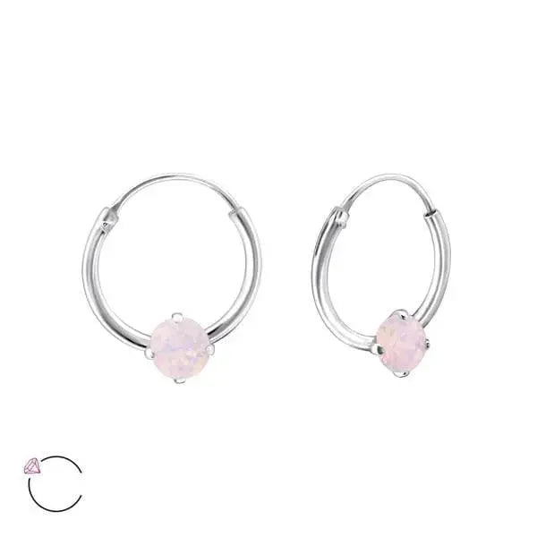 Zilveren Kinder Oorringen Zirkonia &acirc;&euro;&ldquo; 12mm 925 Zilver Meerdere Kleuren - Opaal Wit
